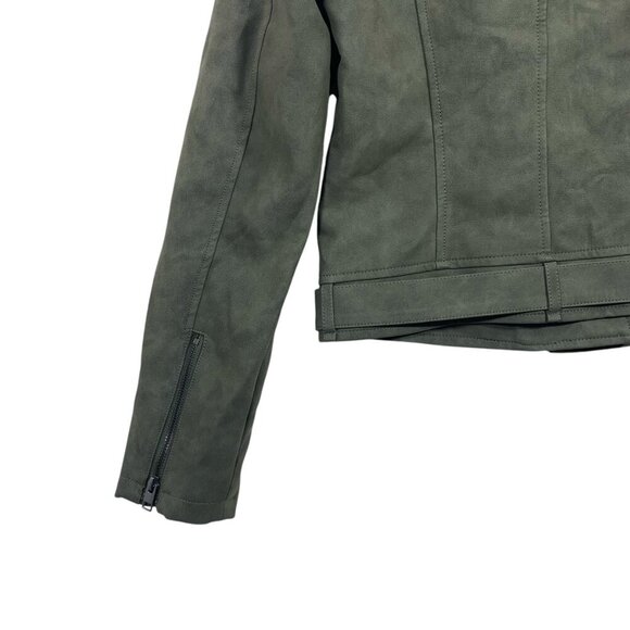 Forever 21 Distressed Faux Leather Olive Moto Jacket With Belt size small - Picture 16 of 16